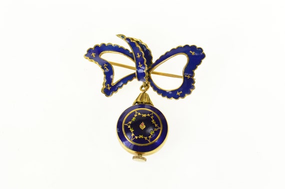 18K Altair Ornate Victorian Blue Enamel Watch Bow… - image 1