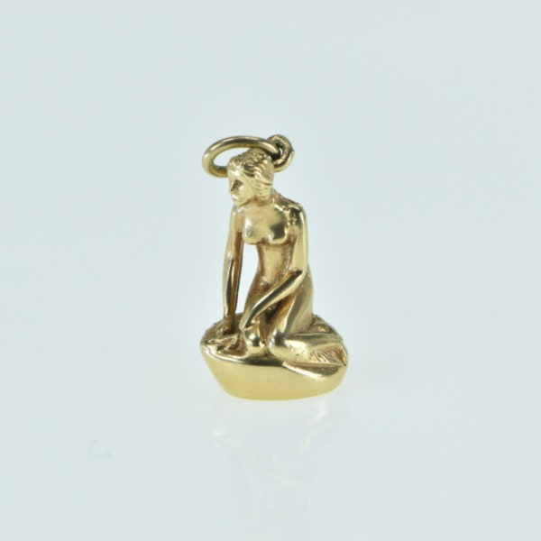 14K 3D The Little Mermaid Statue Denmark Charm/Pendant Yellow Gold