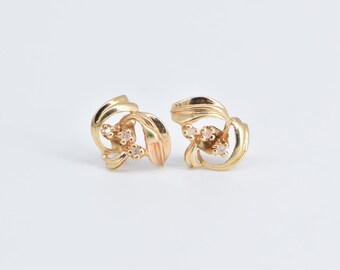 14K Vintage Diamond Cluster Curved Fashion Stud Earrings
