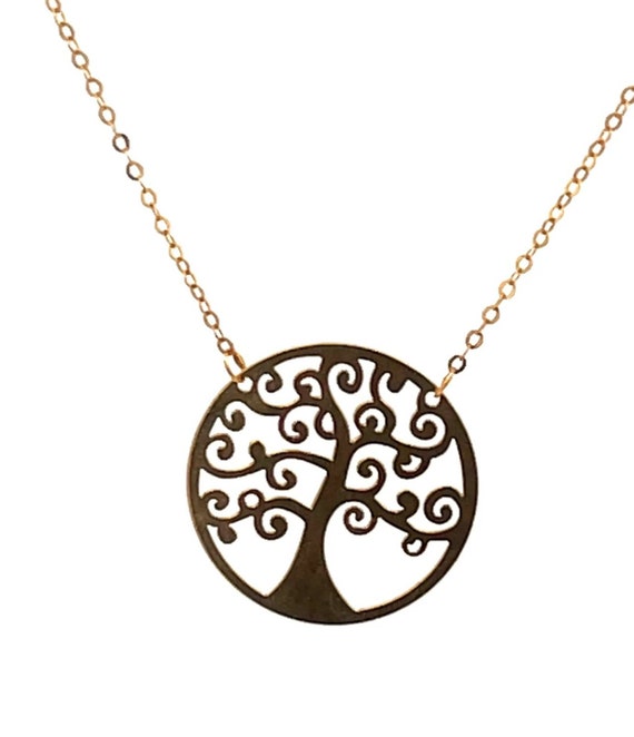 9K Tree of Life Filigree Round Cable Chain Neckla… - image 1