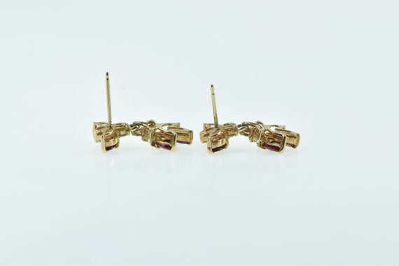 10K Marquise Ruby Flower Vintage Dangle Earrings … - image 3