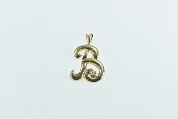 14K B Cursive Letter Diamond Monogram Name Pendan… - image 1