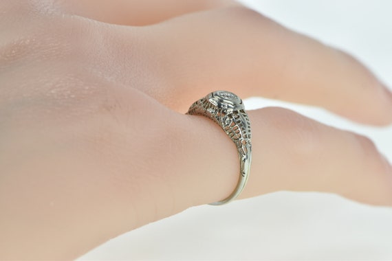 18K Art Deco Filigree Diamond Engagement Ring Siz… - image 6