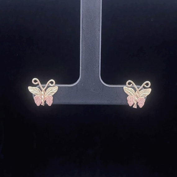 14K Two Tone Butterfly Change Symbol Stud Earring… - image 1