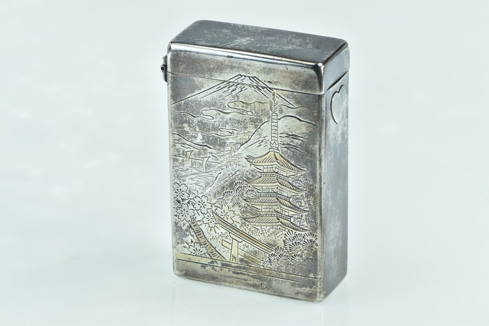 Silver950刻印 Cigarette Case 金槌目 日本製 110g Rare Beautiful Japanese Sterling Silver Cigarette Case C1930