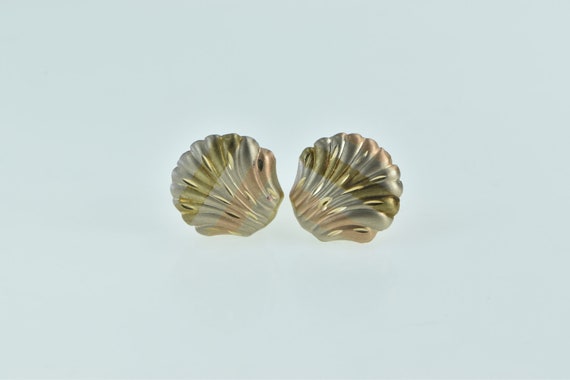 14K Scallop Sea Shell Black Hills Stud Earrings Y… - image 1