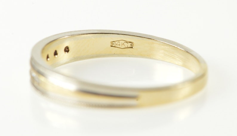 14K Two Tone Diamond Channel Inset Wedding Band Ring Size 7.75 Yellow Gold