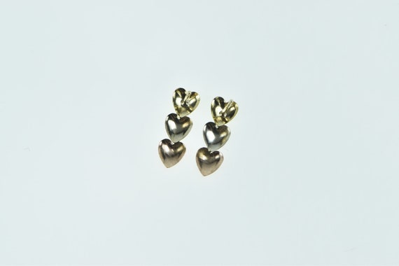 14K Tri Tone Tiered Heart Love Symbol Stud Earrin… - image 2