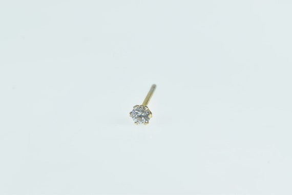 18K Single Round Solitaire Vintage CZ Earring Yel… - image 1