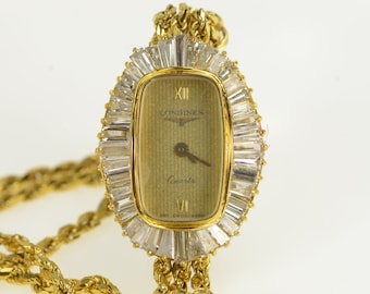 14k Gold 2.00 Diamond Longines Quartz Women's Watch