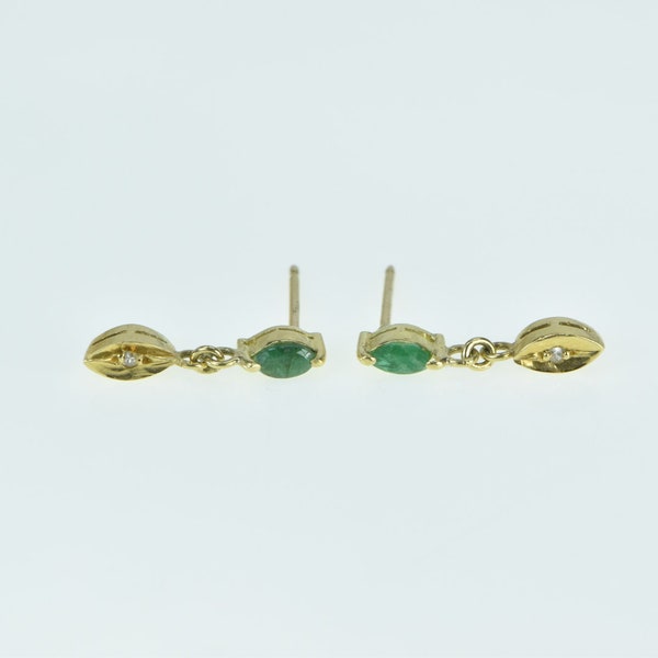 14K Marquise Emerald Diamond Accent Dangle Earrings Yellow Gold