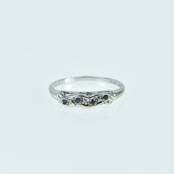 14K 1940's Sapphire Diamond Wavy Statement Ring Size 7 White Gold