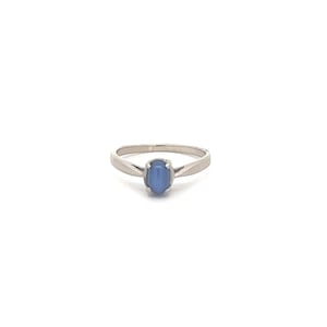 10K Oval Syn. Blue Star Sapphire Vintage Ring Size 6.25 White Gold