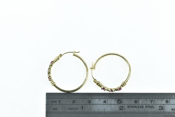10K 25.7mm Ruby Diamond Vintage Hoop Earrings Yel… - image 4