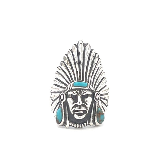 Sterling Silver Southwestern Chief Turquoise Head… - image 1