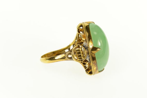 14K Chinese Oval Jade Ornate Statement Cocktail R… - image 2
