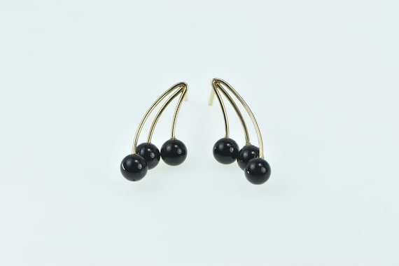 14K Black Onyx Curved Bar Vintage Dangle Earrings… - image 1