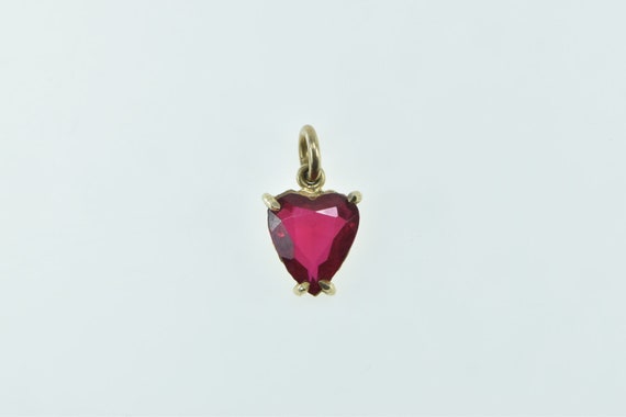 14K Heart Syn. Ruby Heart Love Symbol Pendant Yel… - image 1