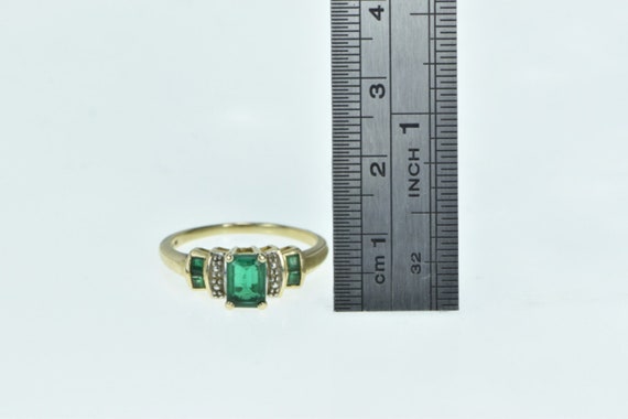 14K Emerald Cut Syn. Emerald Diamond Vintage Ring… - image 4