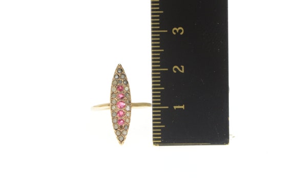 14K Victorian Ruby Seed Pearl Navette Ring Size 3… - image 4