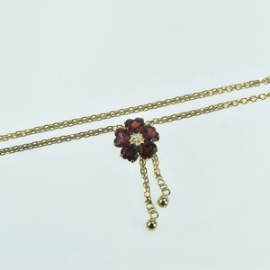 14K Ornate Garnet Flower Vintage Diamond Chain Necklace 17.5" Yellow Gold