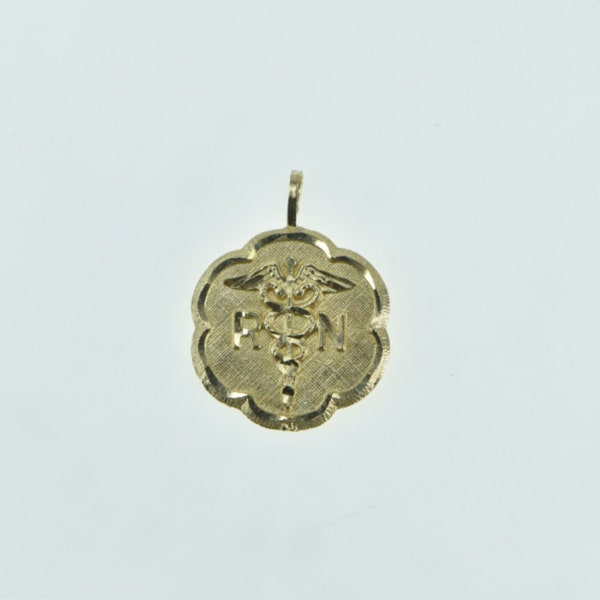 14K RN Registered Nurse Caduceus Medicine Charm/Pendant Yellow Gold