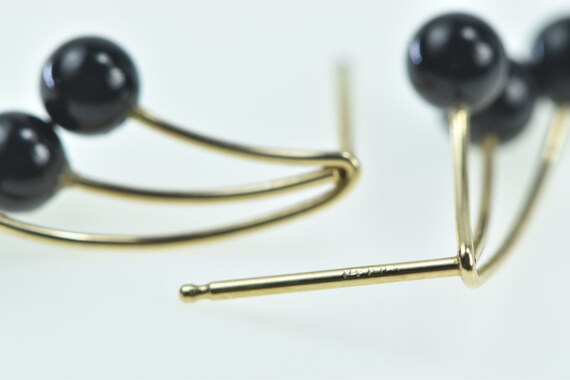 14K Black Onyx Curved Bar Vintage Dangle Earrings… - image 3