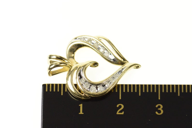 10K Classic Curvy Diamond Heart Love Symbol Pendant Yellow Gold