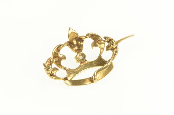 14K Victorian Diamond Seed Pearl Crown Pin/Brooch… - image 2