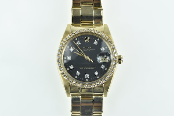 14K Rolex Date Diamond Dial Bezel 34mm 1503 Vintage Men s Watch Etsy Canada