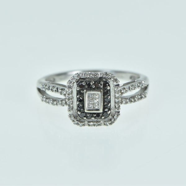 10K Princess Diamond Black Halo Engagement Ring Size 6.5 White Gold