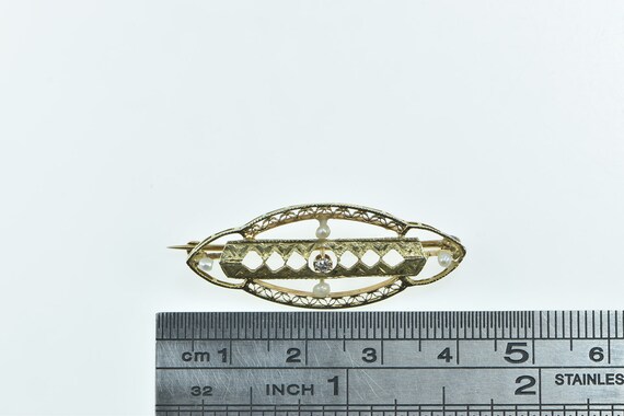 14K Victorian Filigree Ornate Seed Pearl Oval Pin… - image 4