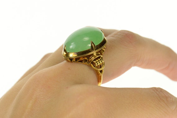 14K Chinese Oval Jade Ornate Statement Cocktail R… - image 6