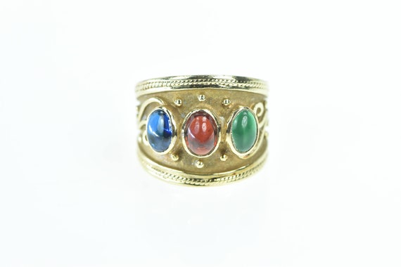 14K Syn. Emerald Garnet Syn. Sapphire Band Ring S… - image 1