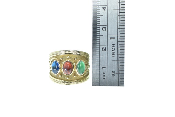 14K Syn. Emerald Garnet Syn. Sapphire Band Ring S… - image 4