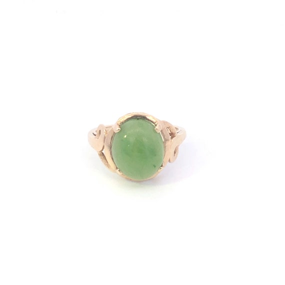 10K Carved Jadeite Cabochon Vintage Cocktail Ring… - image 1