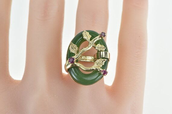14K Jade Ring Ruby Tree Branch Cherry Blossom Rin… - image 5