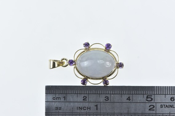 14K Oval Jadeite Cabochon Amethyst Halo Pendant Y… - image 4