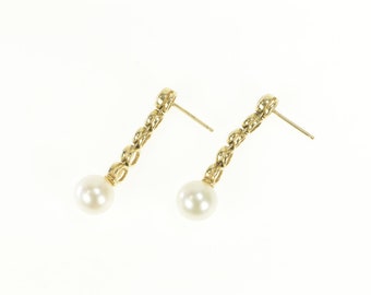 14K 1.25 Ctw Pearl Diamond Dangle Statement Earrings Yellow Gold