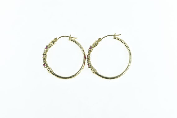10K 25.7mm Ruby Diamond Vintage Hoop Earrings Yel… - image 2