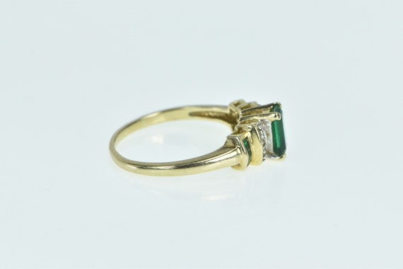 14K Emerald Cut Syn. Emerald Diamond Vintage Ring… - image 2
