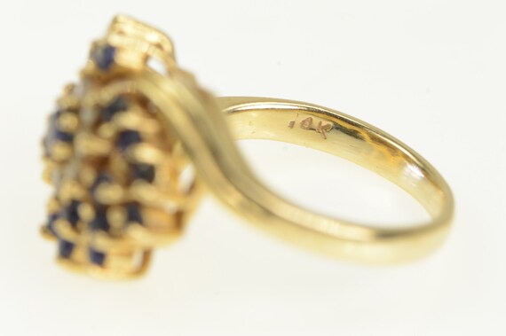 14K Sapphire Diamond Swirl Cluster Vintage Ring S… - image 3