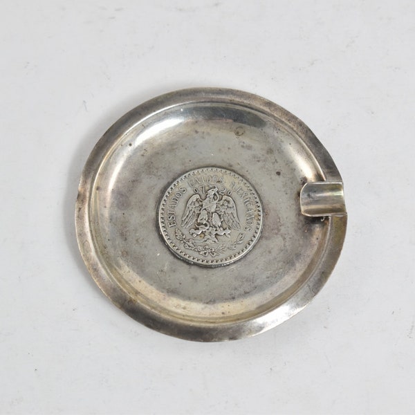 Sterling Silver 1930 Un Peso Mexican Coin Ash Tray