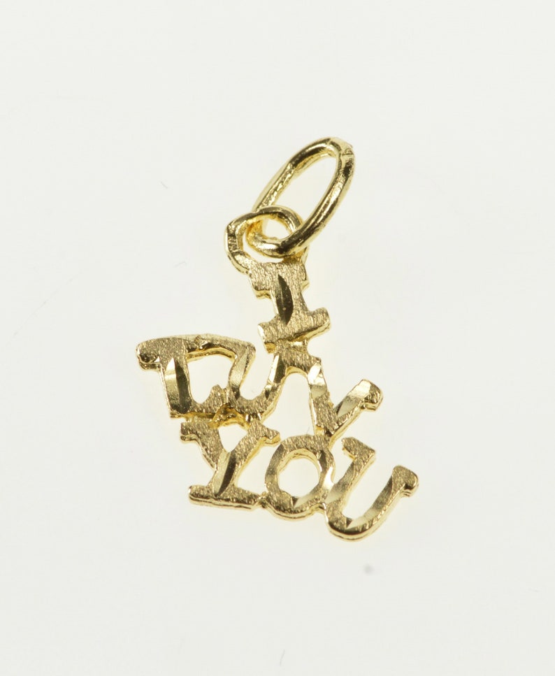 14K I Luv You Love Word Cut Out Romantic Cute CharmPendant Yellow Gold