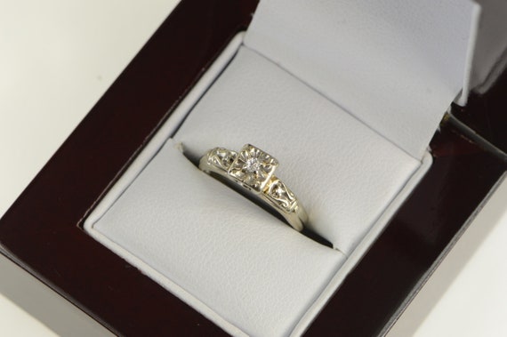 14K 1940's Three Stone Diamond Promise Ring Size … - image 1