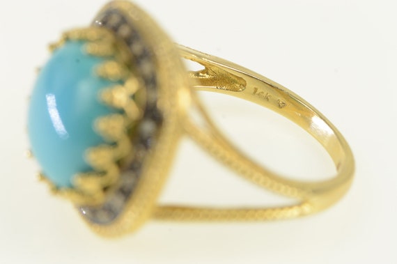 14K Elaborate Turquoise Fancy Diamond Halo Ring S… - image 3