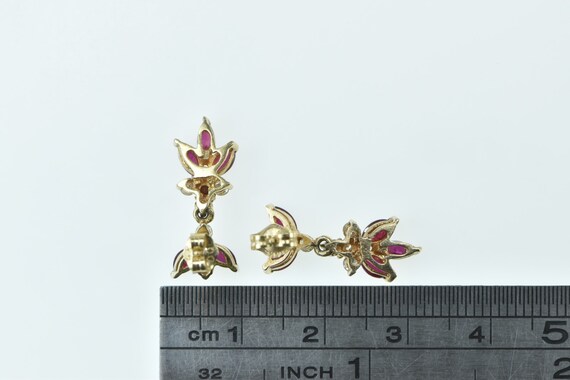 10K Marquise Ruby Flower Vintage Dangle Earrings … - image 4