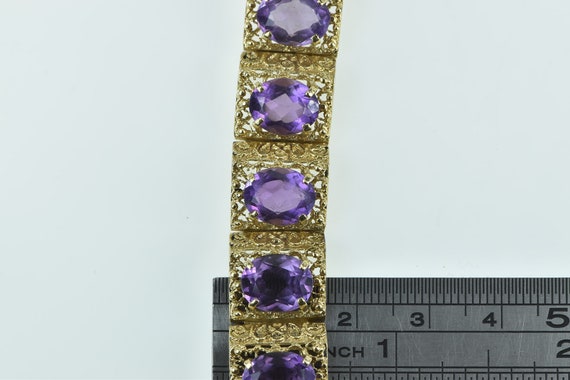 14K Oval Amethyst Ornate Filigree Squared Bracele… - image 4