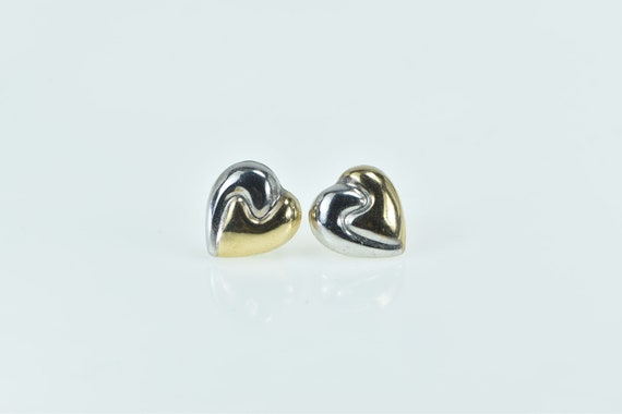 14K Two Tone Puffy Heart Love Symbol Stud Earring… - image 1