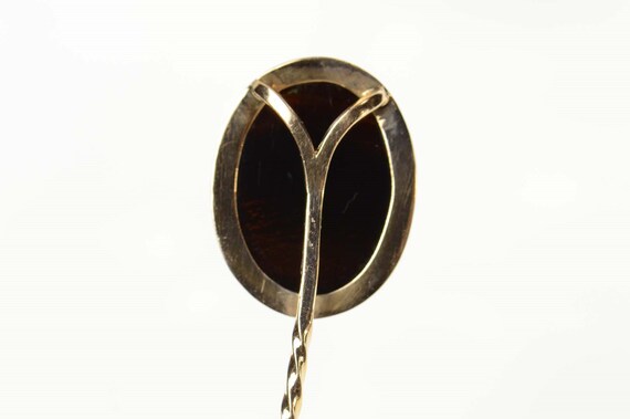 14K Carved Black Agate Cameo Oval Ornate Stick Pi… - image 3